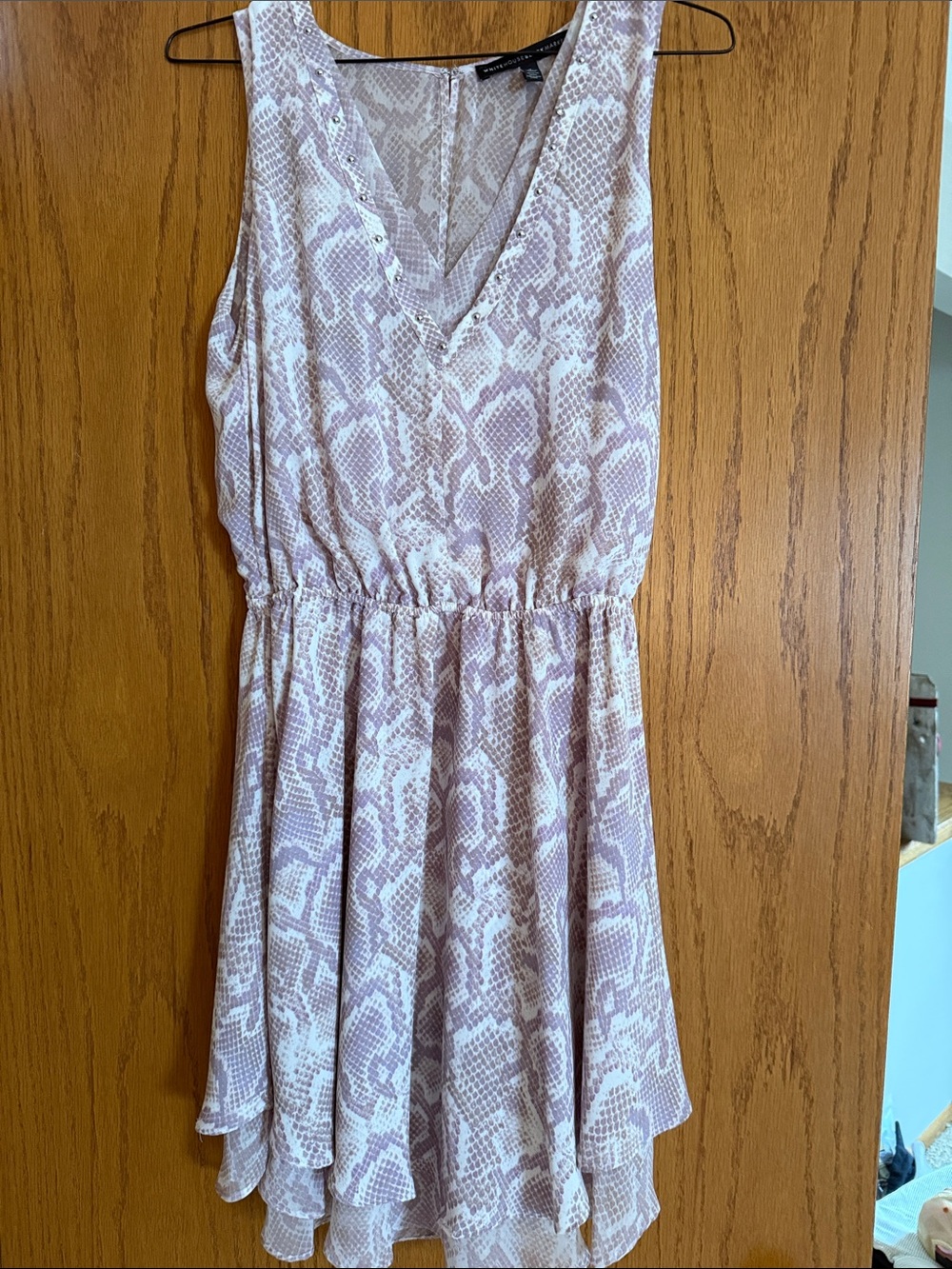 White House Black Market Lavender Snake-Print V-Neck Mini Dress